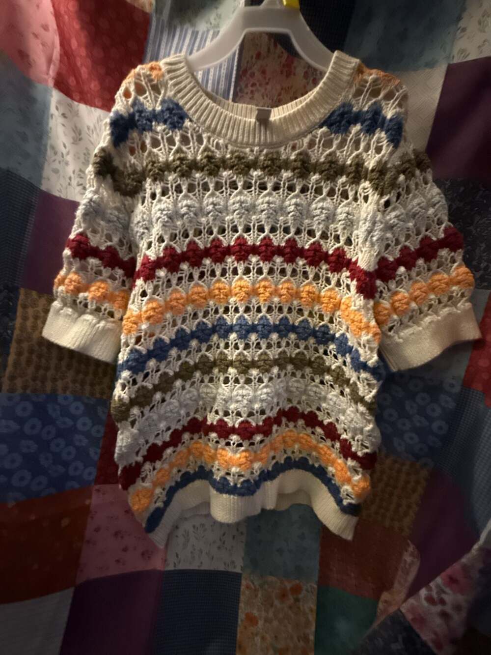 Cato Open Knit Striped Crochet Sweater Size S